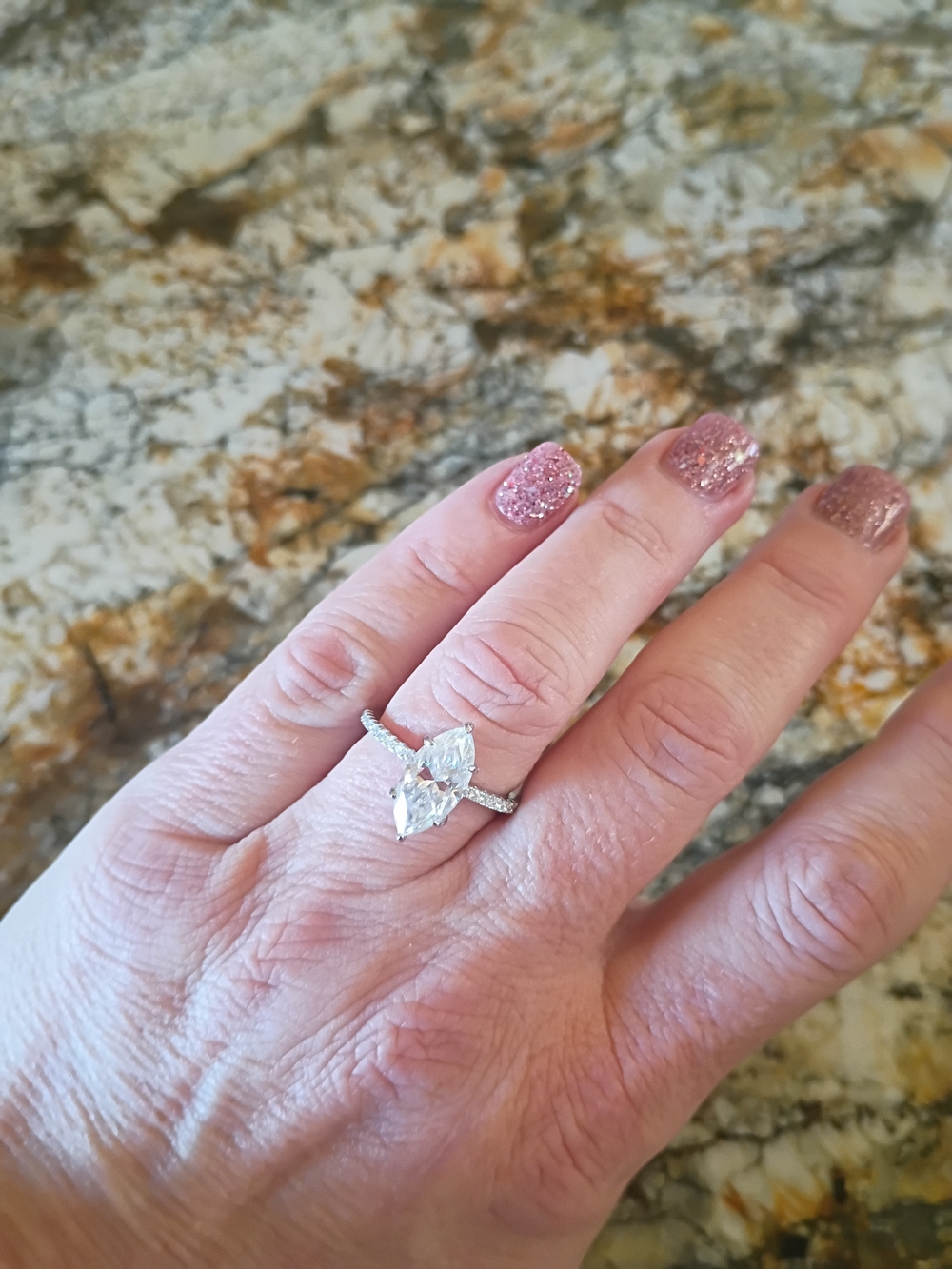 3 CT Marquise Moissanite Sterling Silver Ring Size 8 GRA